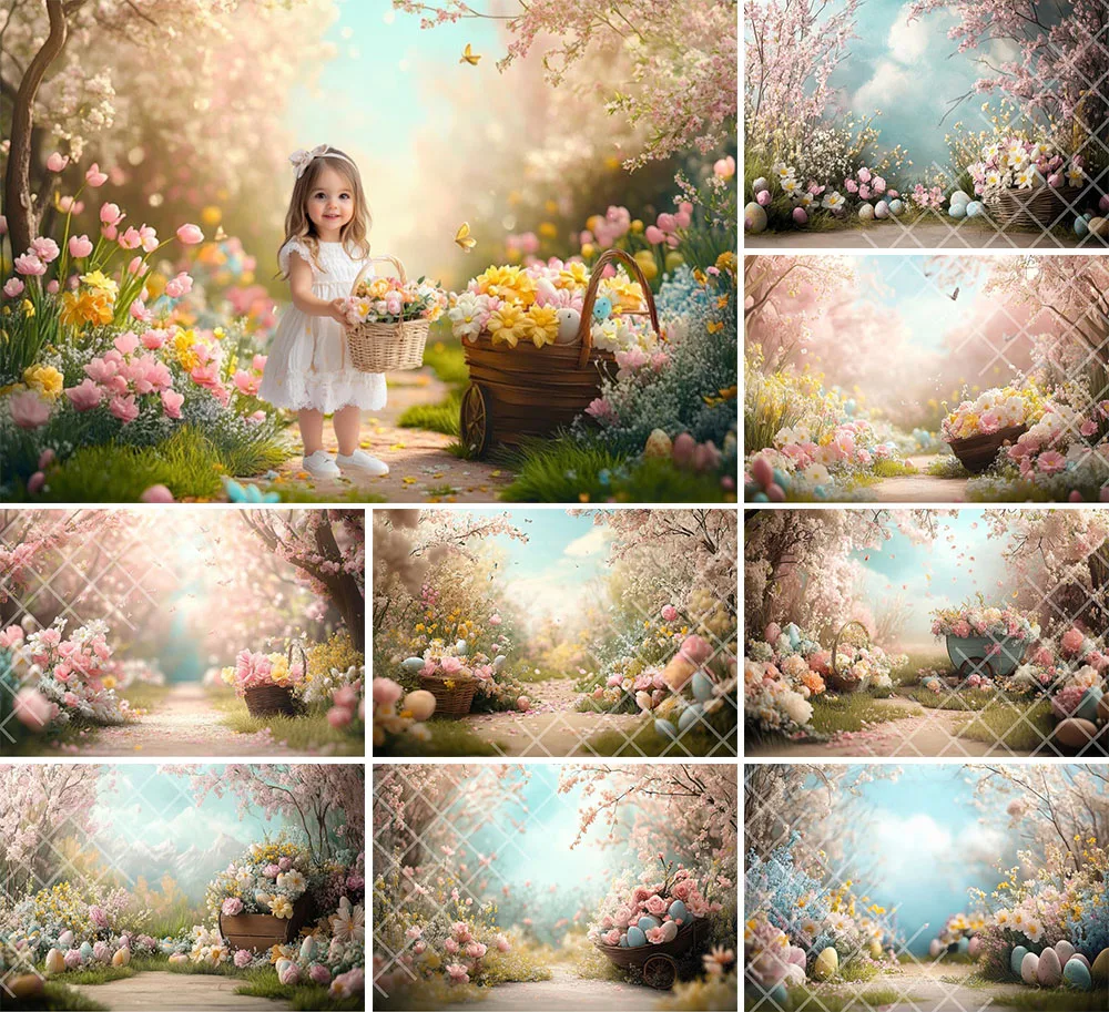 Mehofond Photography Background Whimsical Easter Floral Spring Garden Kids Birthday Party Portrait Decor Backdrop Photo Studio