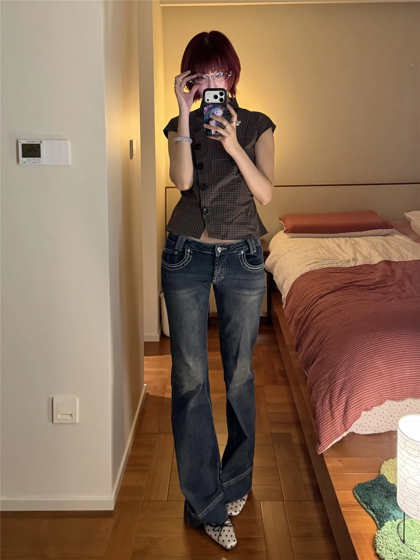 

American Retro Low Waist Bell Bottom Jeans Women's Spring Summer Slimming Long Extended Floor Length Trousers