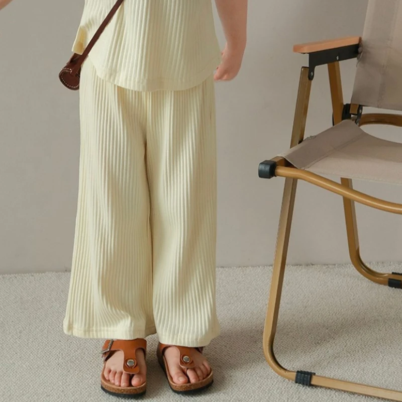 Two-Piece Set Summer Girl Sleeveless Shirt And Trousers Casual Suit Girl Round Neck Solid Color Fashion Suit Skin-Friendly