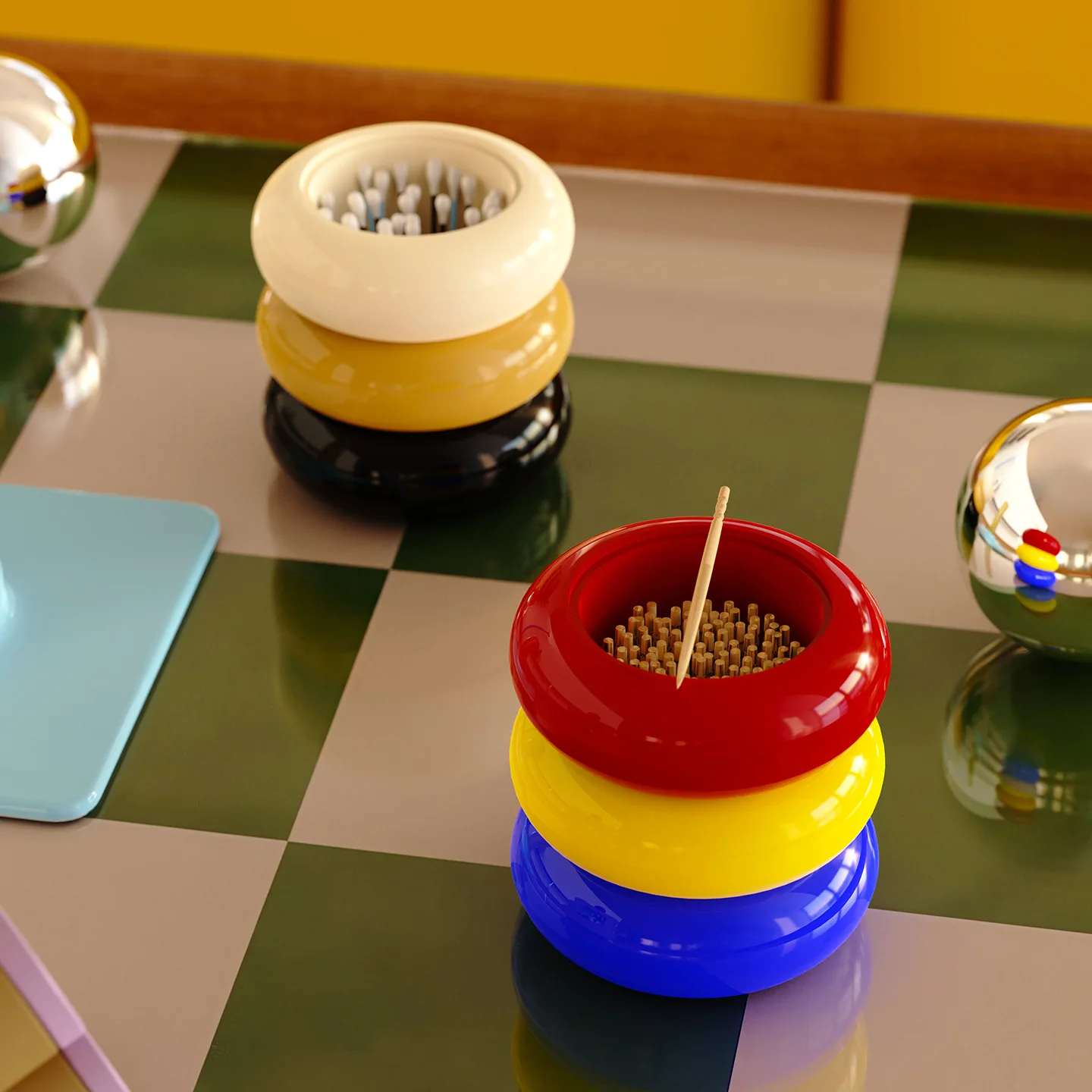 Nordic Colorful Stacked Spherical Toothpick Jar Ceramic Cotton Swab Toothpick Holder Decor Storage Box for Bathroom Vanity Gifts
