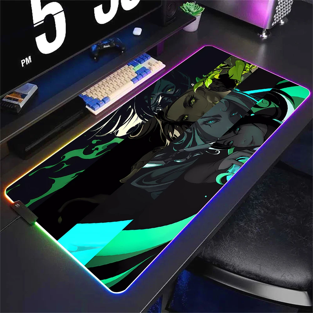 Large Game Valorant Rgb Mouse Pad LED Gaming Rubber Mousepad Keyboard Mat Reyna Sage Sova Killjoy Iso Xxl Desk Mat With Backlit