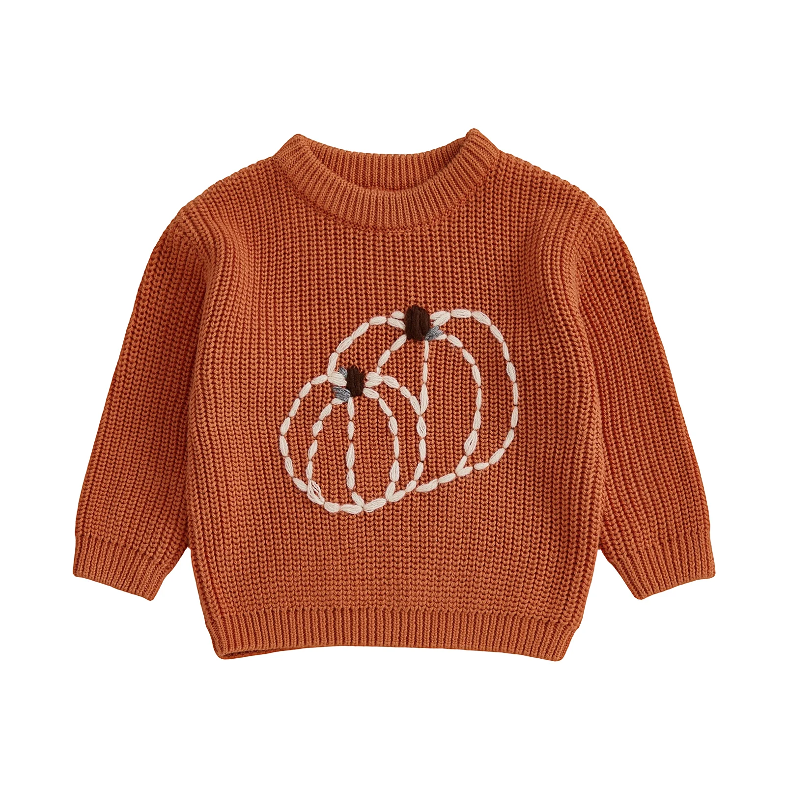 

Kids Halloween Sweater with Ghost Embroidery and Striped Ribbed Crew Neck for Spooky Fall Fashion Fun