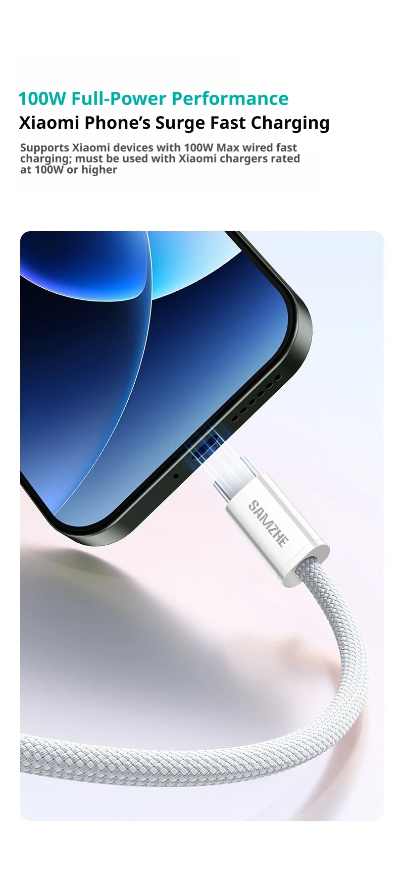 SAMZHE 100W USB-C-auf-USB-C-Kabel für MacBook, iPhone 17, 16, iPad, Samsung, Xiaomi – PD-Schnellladung, 5A, E-Marker-Chip – Detail 5