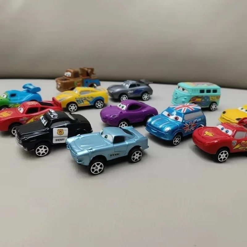 New 12pcs Disney Pixar Car Pull Back Lightning Mcqueen Jackson 6cm Storm Off-Line Model Car Toy Child Birthday Gift