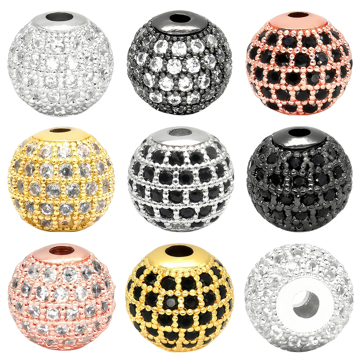 3pcs Metal Brass Paved Zircon Spacer Bead String Beaded for DIY Charms Necklace Bracelet Jewelry Making Accessories 6/8/10mm