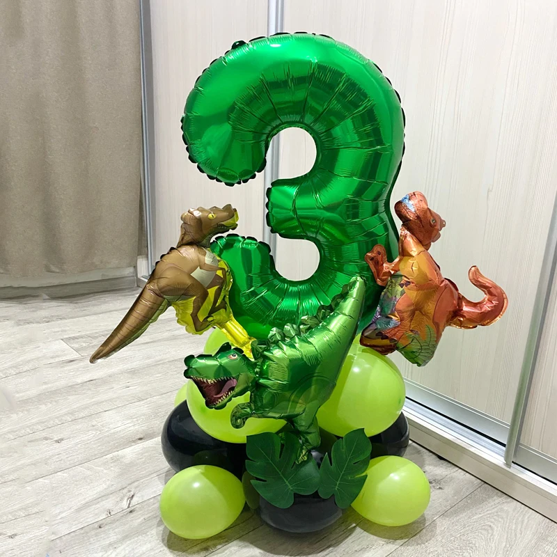 21pcs Jungle Dinosaur Party Balloons Set Number Balloon Dino Theme Birthday Decor Kids 1 2 3 4 5 Year Birthday Party Supplies