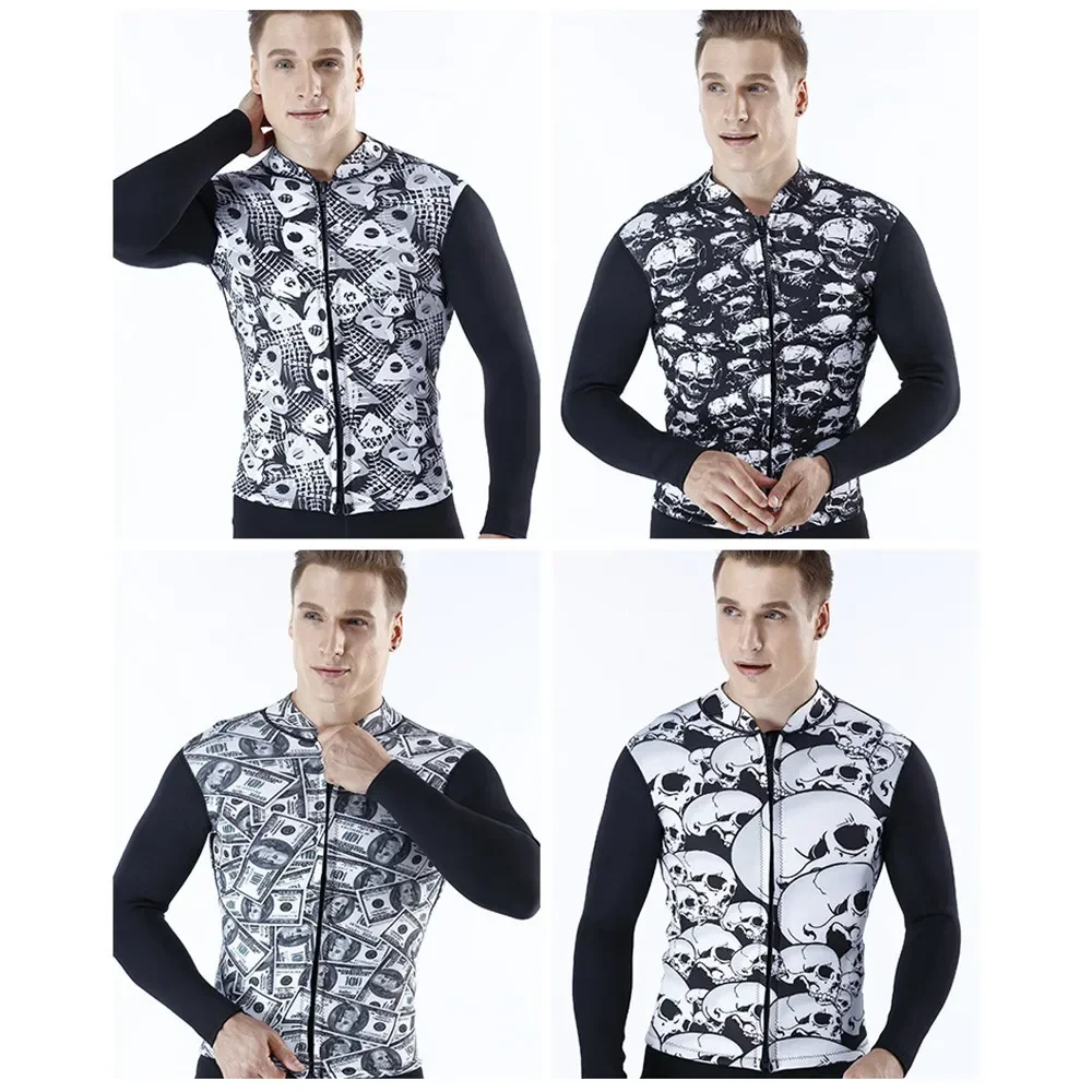 

Fishbone Skull Dollar Print 3MM Split Wetsuit Jacket Neoprene Warm Men's Scuba Diving Jacket Diving Suit Scuba Surfing