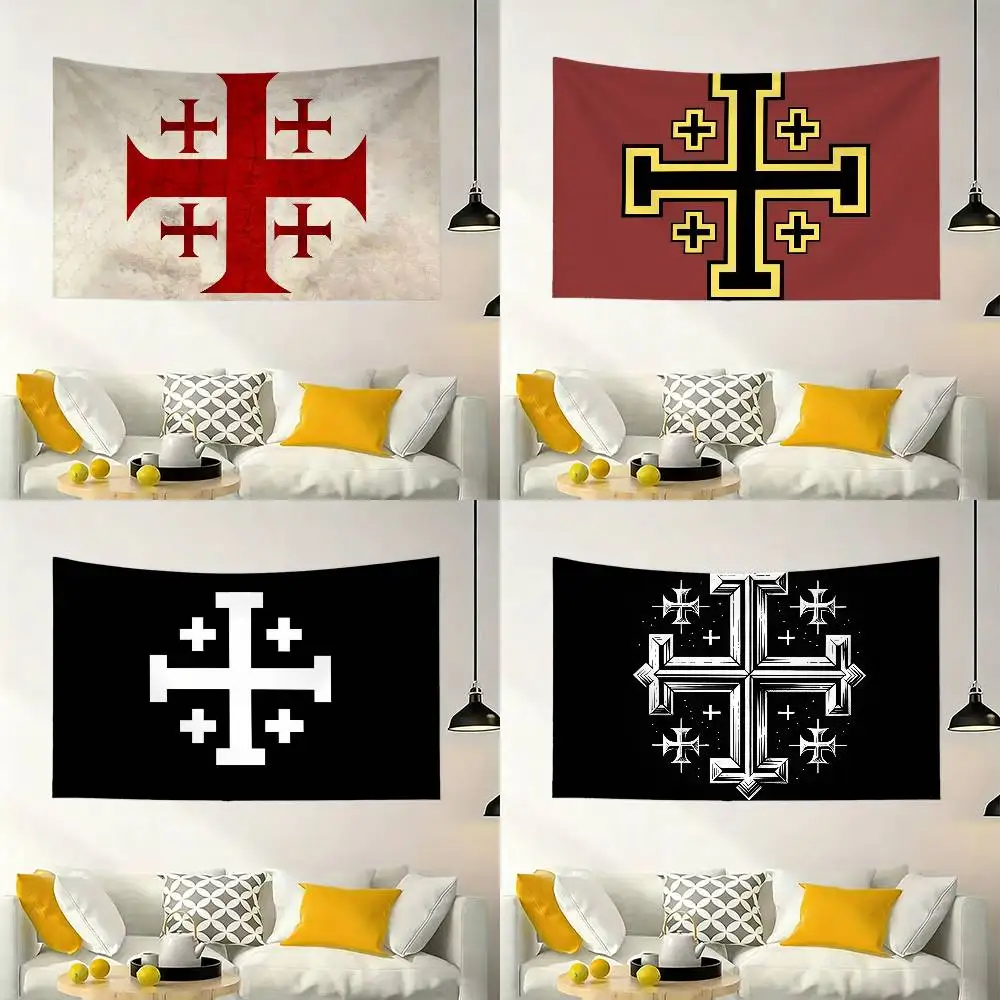 Jerusalem Cross Flags Wall Hanging Background Art Banner for Bedroom Home Outdoor Decor