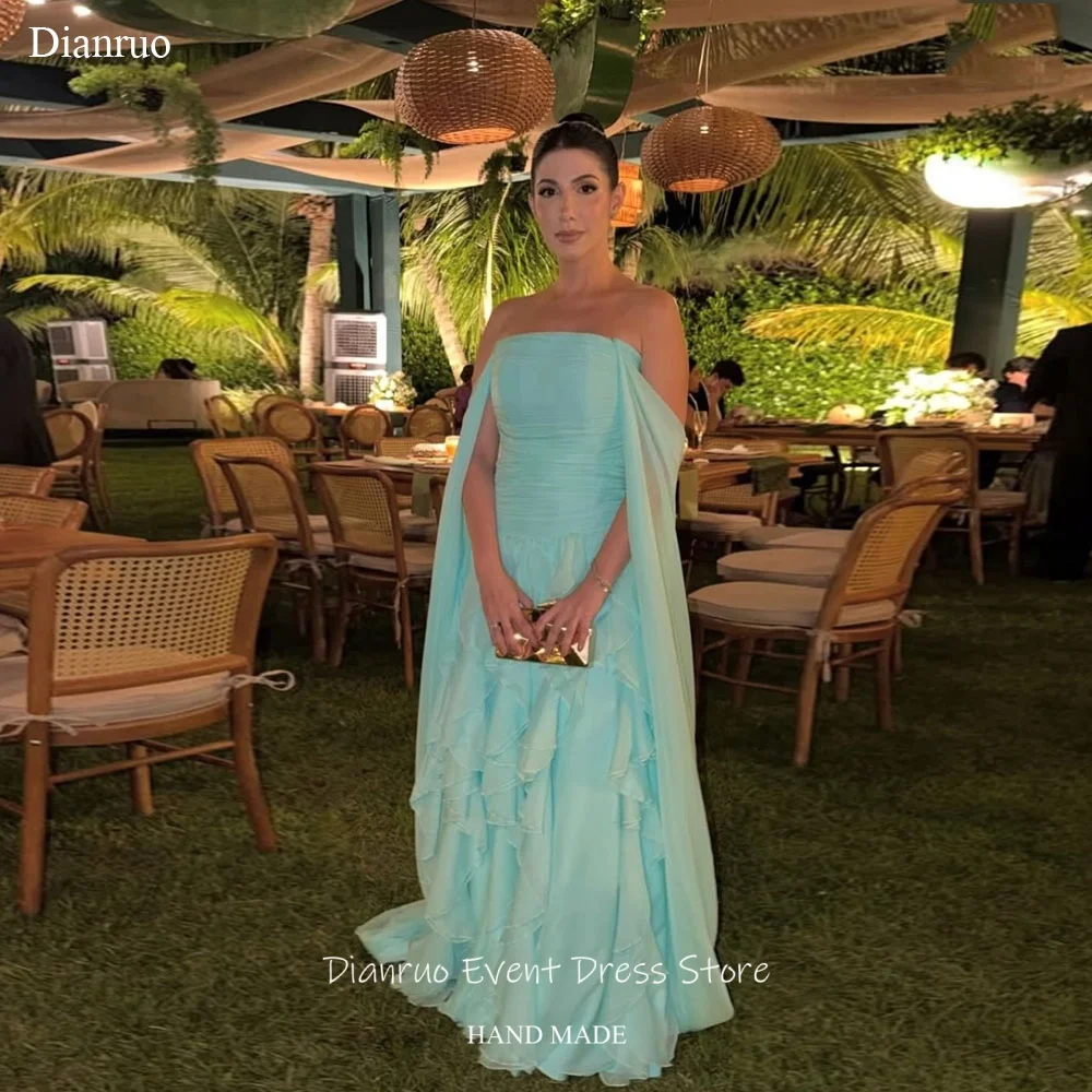 

Dianruo Tiffany Blue Strapless Evening Dress Maxi A Line Chiffon Party Gown Tiered Ruffled Vestidos De Graduación Customized