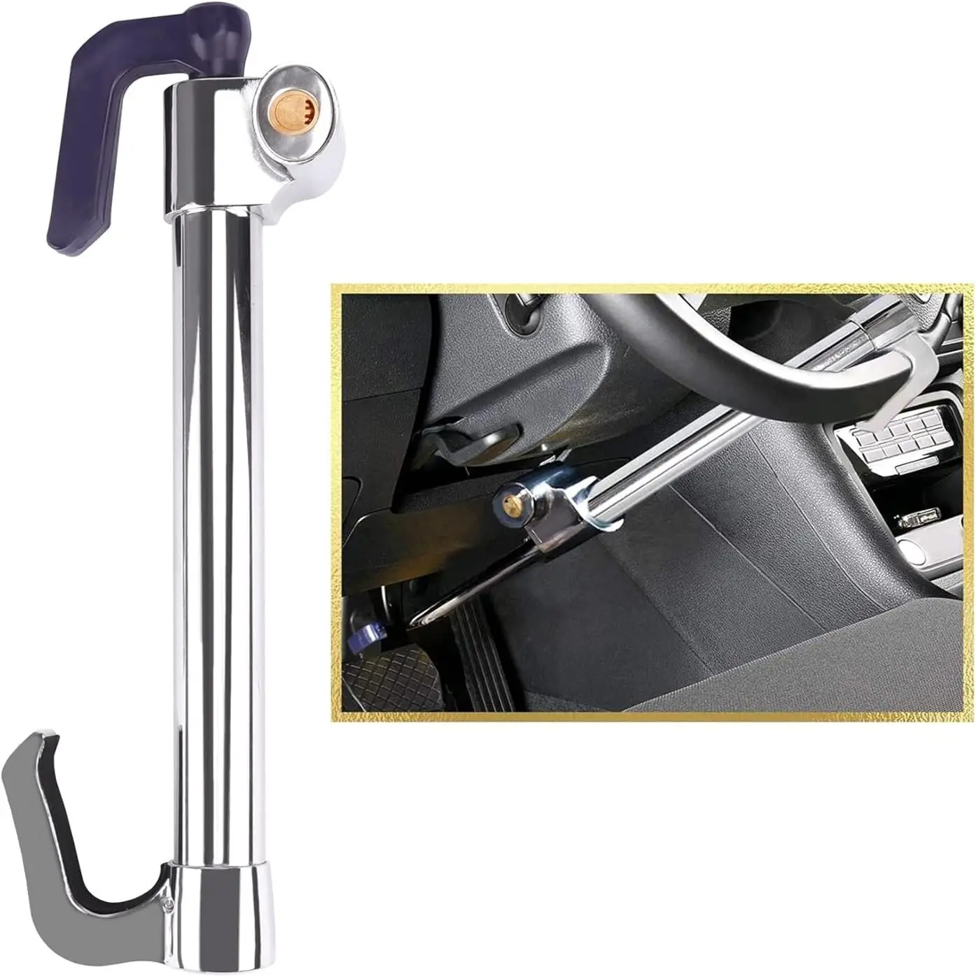 

Tevlaphee Universal Retractable Steering Wheel Brake Lock, Double Hook Clutch Pedal Anti-Theft Lock with 3 Keys, Security Lock for Car Truck SUV Van