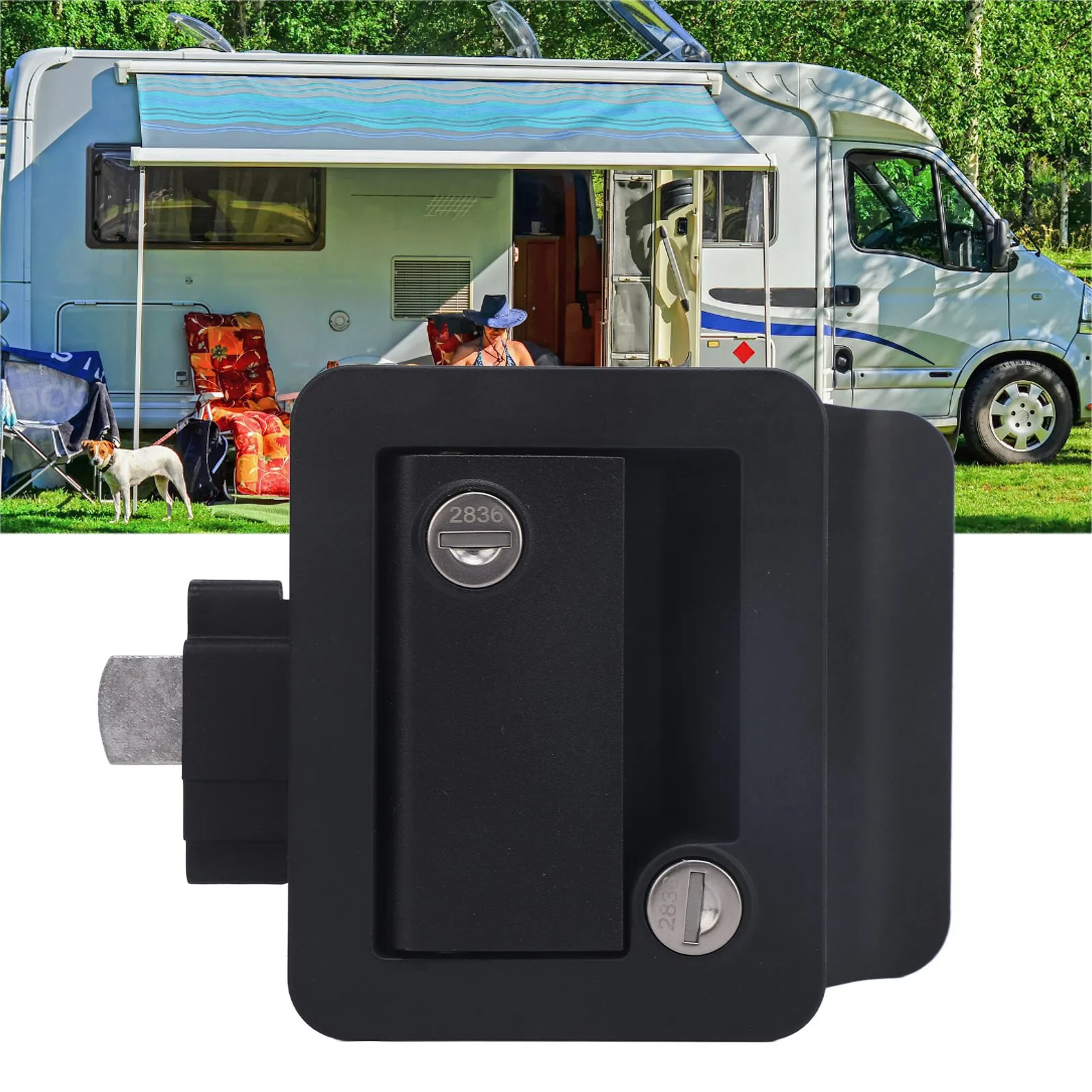 

Trailer Entry Door Lock RV Door Lock with Paddle Deadbolt Door Handle Enclosed Entry Door Lock Latch Black for Trailer