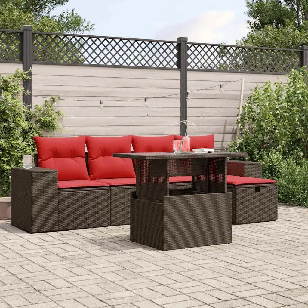 

6 Piece Outdoor Sofa Set with Cushions Brown Rattan Furniture Modern Patio Lounge Set