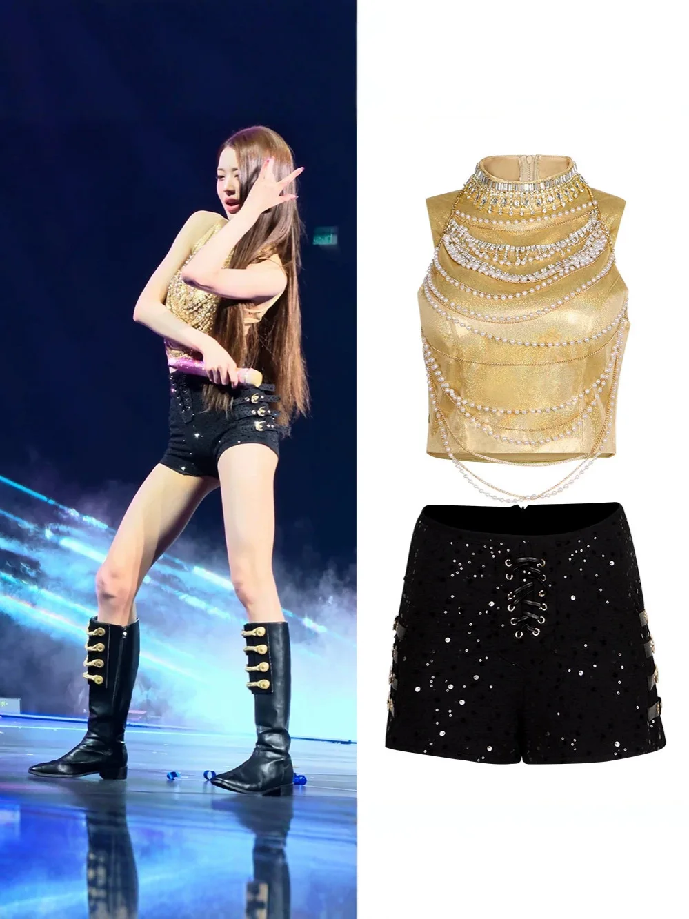 costume-de-scene-kpop-pour-femmes-haut-court-a-bretelles-en-perles-dorees-et-strass-ensemble-de-shorts-noirs-a-paillettes-tenue-de-performance-de-danse-jazz-pour-chanteuses