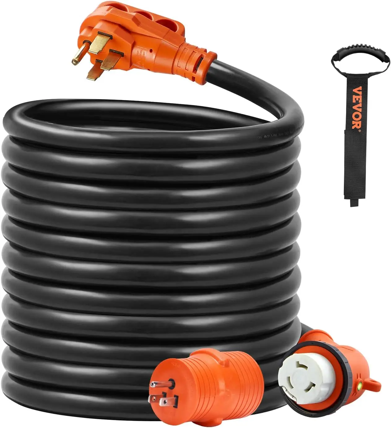

30 Feet RV Power Cord, 50 Amp, Heavy Duty STW 6/3 + 8/1 Generator Cord, NEMA 14-50P Male NEMA SS2-50R Female Plug, ETL Listed