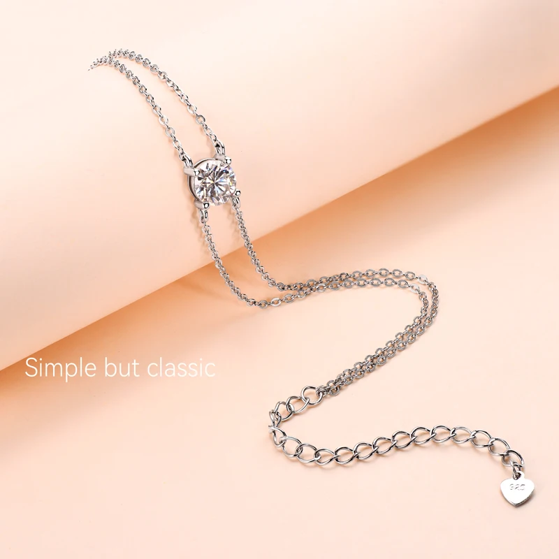 Lnngy 6,5 mm 1 Karat Moissanit-Armband, 925er Sterlingsilber, zertifizierte Doppelketten-Armbänder für Frauen, Charm-Hochzeitsschmuck, Geschenk – Detail 11