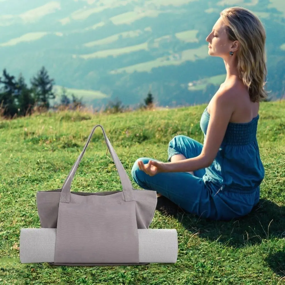 Large Capacity Yoga Mat Carry Bag Lightweight Thick Canvas Multifunctional Yoga Bag Portable Washable Pilates Mat Case Fitness