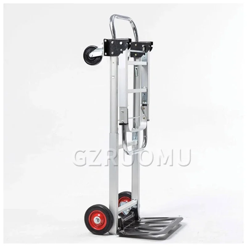 Four-Wheel Travel Trolley Household Folding Shopping Hand Cart Aluminum Heavy Duty Luggage Pull Rod Flatbed Cargo Handling Tool