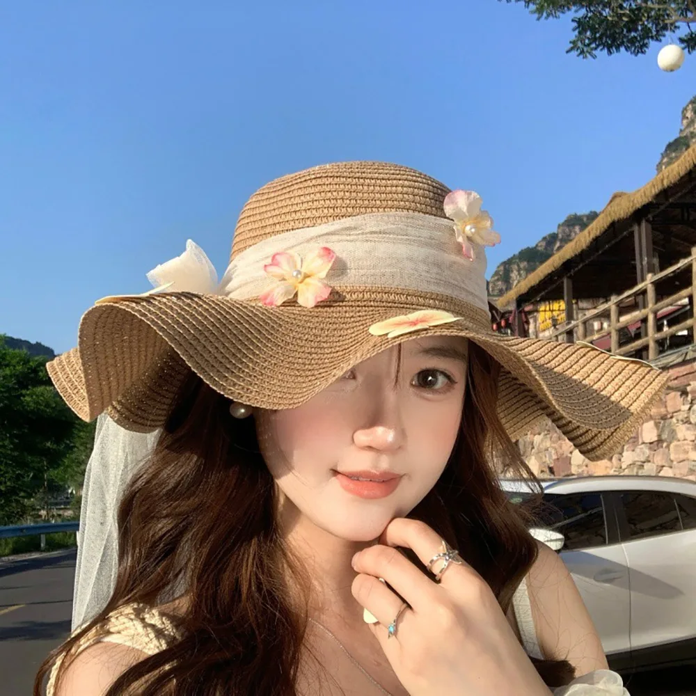 Trendy Big Bowknot Sun Hat Flower Large Brim Straw Hat Lightweight Elegant Wide Brim Hat Or Women