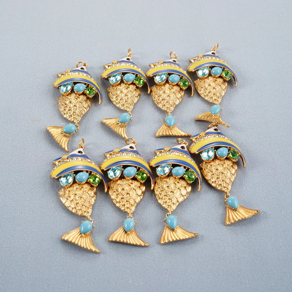 10 Pieces Fish Charm Koi Pendant DIY Earrings Necklace Bookmark Hanging Decoration Packaging Decoration Production