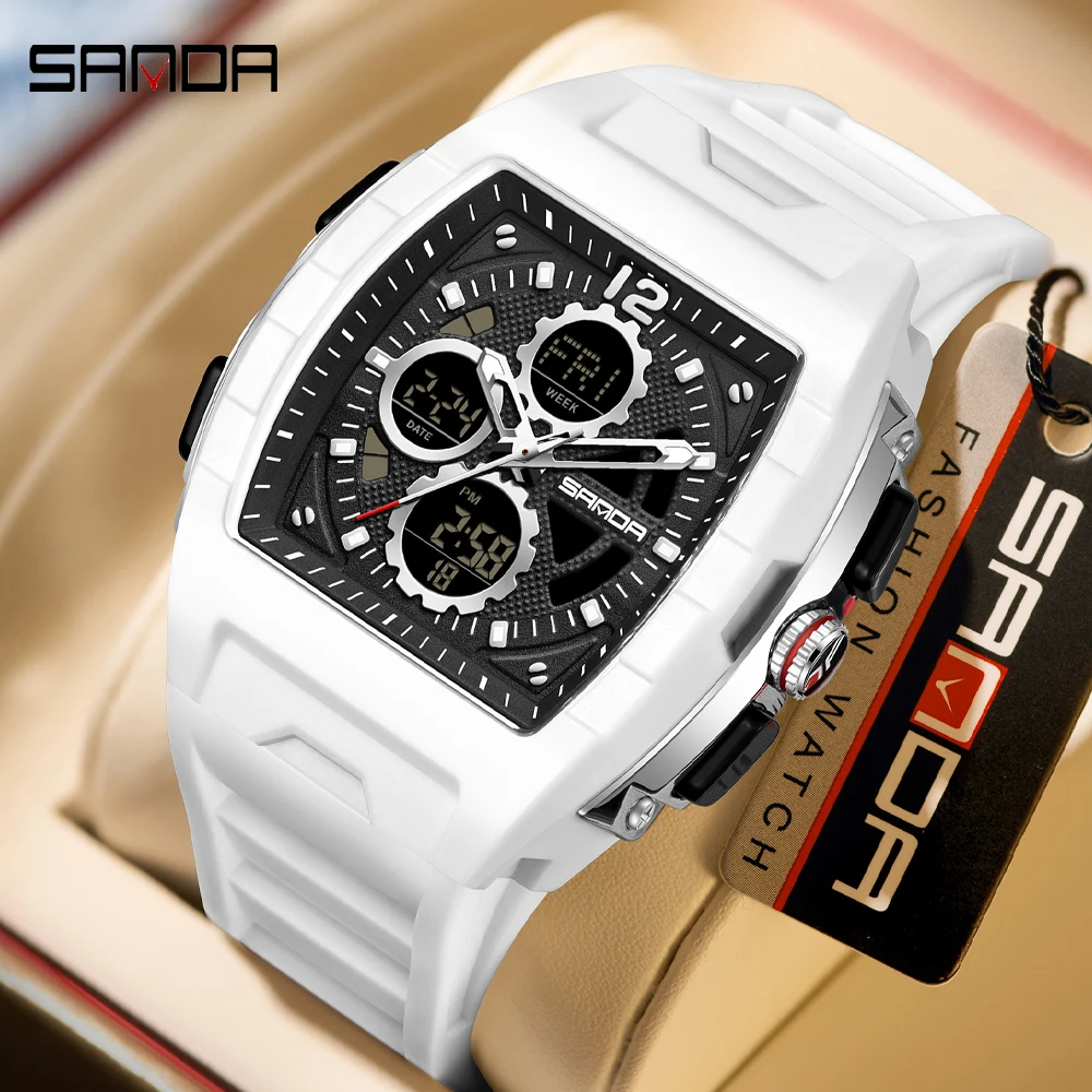 

SANDA модные мужские спортивные часы электронные кварцевые двойной механизм 5ATM водостойкий ночник таймер будильник молодежные цифровые часы