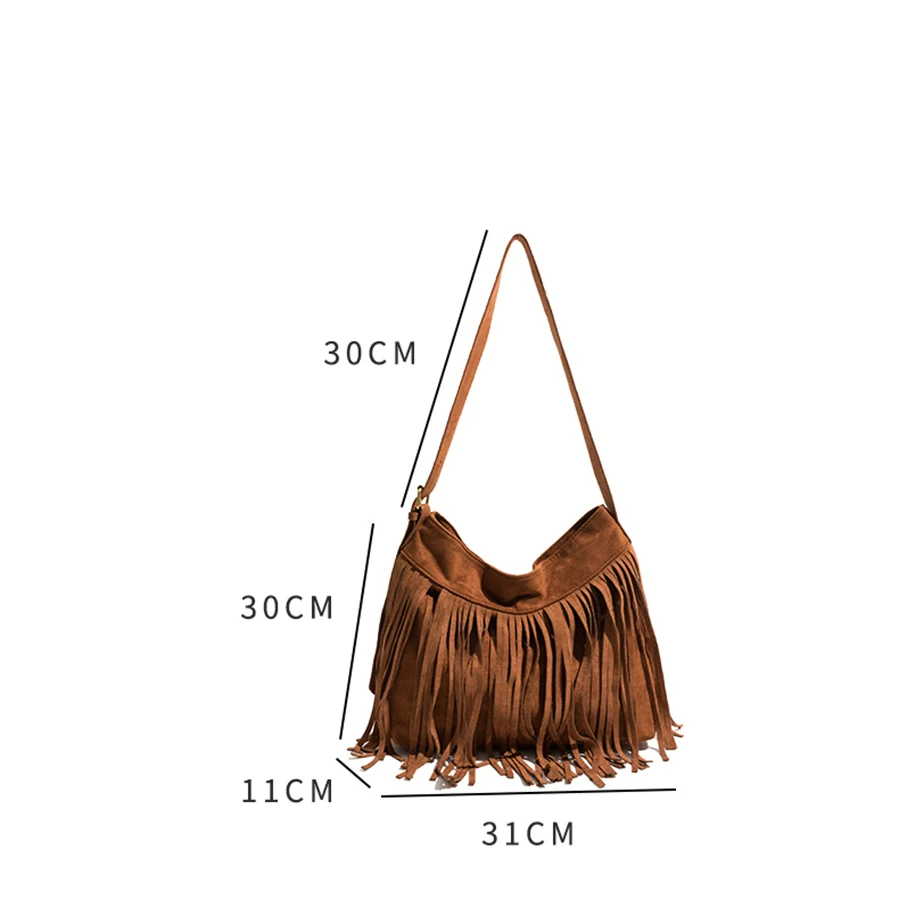 Summer Bohemian fringe Bag for Girls new suede Vintage Spice shoulder crossbody bag soild color Travel purse and handbags bolsas