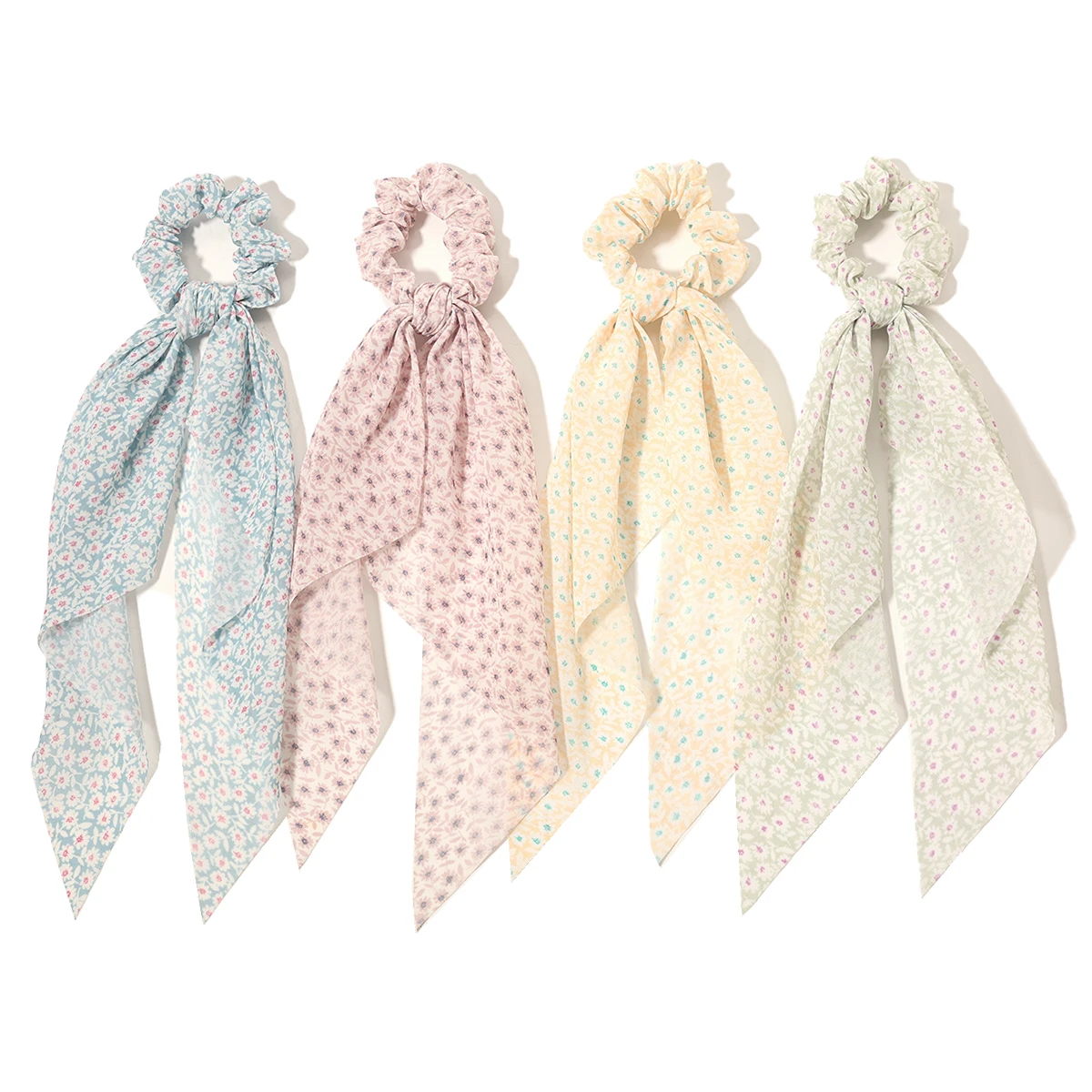 Fashion Floral Print  Satin Long Ribbon Ponytail Scarf Hair Tie Scrunchies Women Girls Elastic Hair Bands Hair Accessories