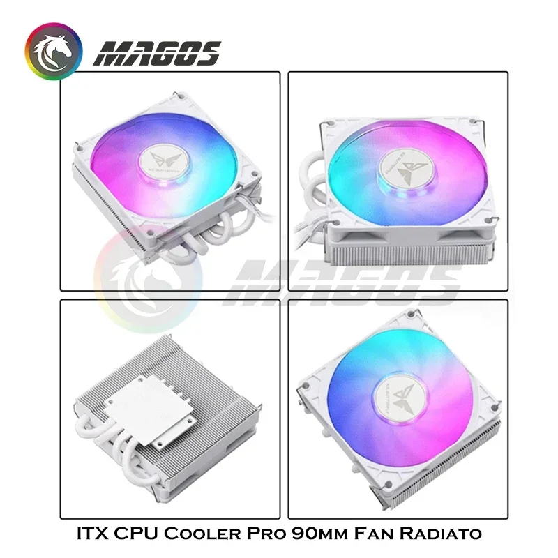 Itx Cpu Cooler Pro 90Mm Ventilator Radiator Wit Slank Low-Profile 39Mm Hoog 4 Heatpipes Luchtkoeling Heatsink 1700 1200 115x 5V Argb