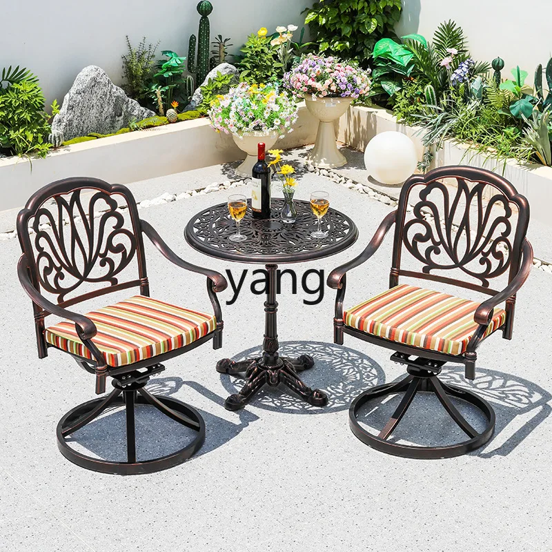 LTT outdoor cast aluminum table and chair villa garden chair rotating chair combination bed and breakfast balcony square
