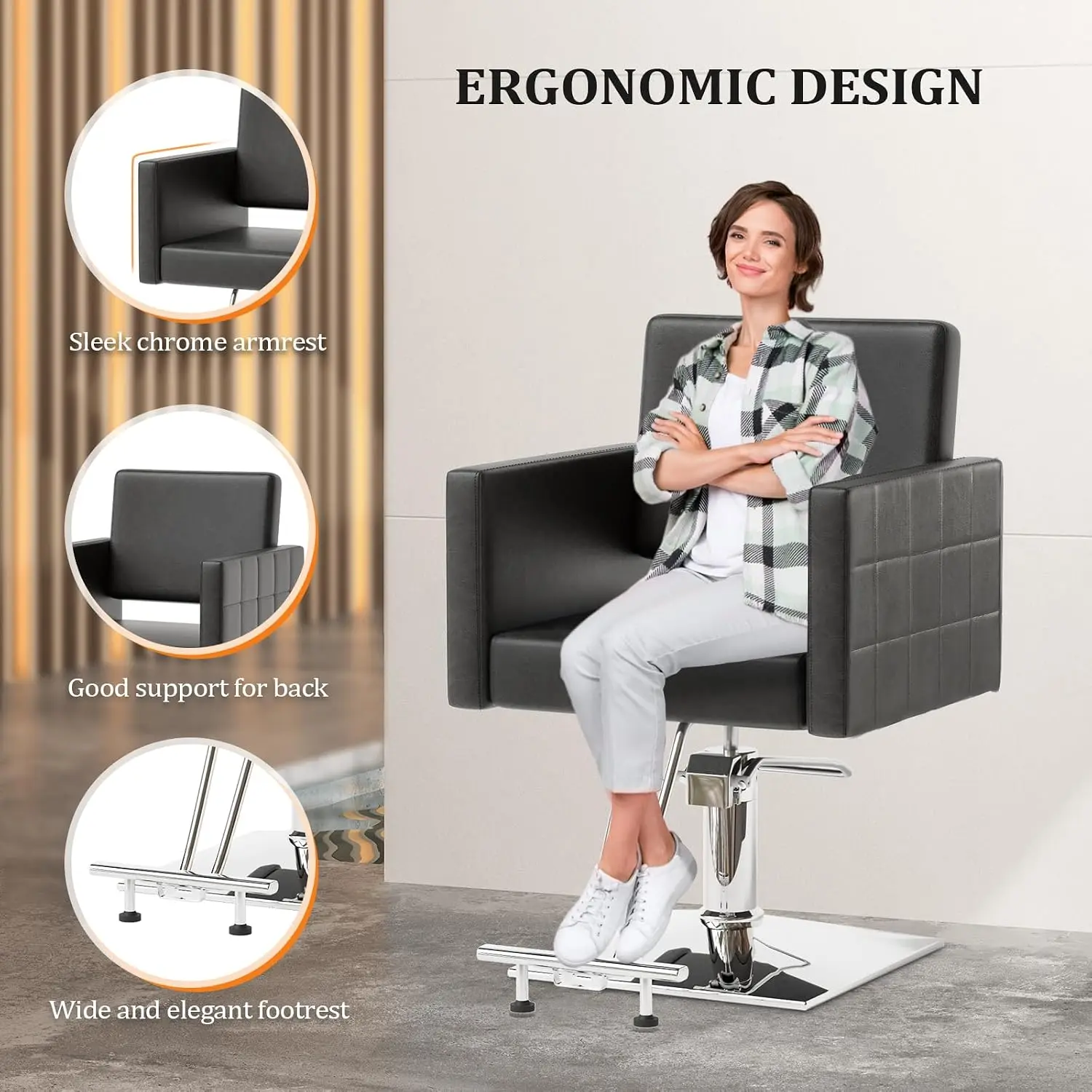 Hydraulic Barber Chair Wide Seat Stainless Steel Footrest Heavy Duty Salon Styling Hair Stylist Spa Equipment, Customized - view 4
