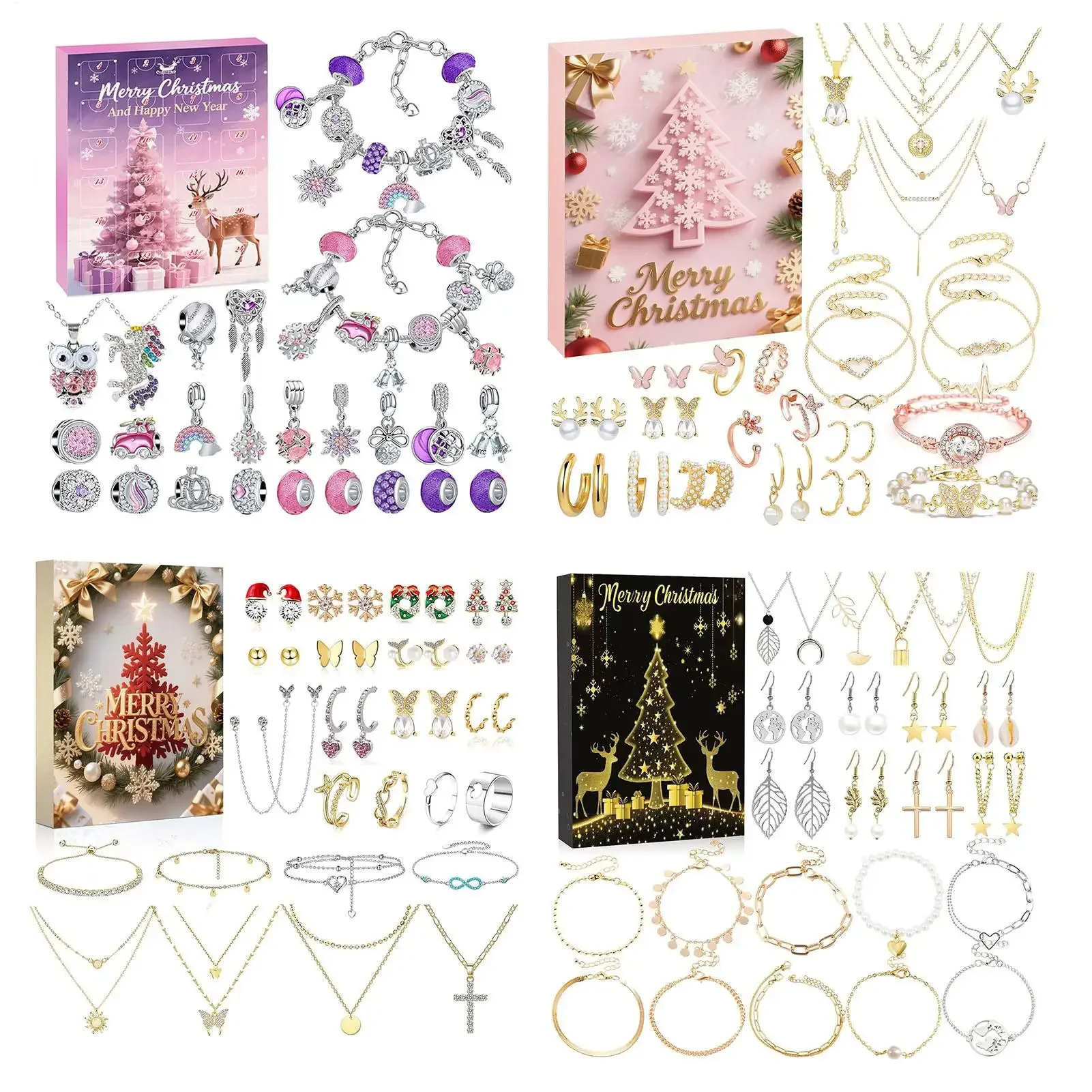 عيد الميلاد العد التنازلي تقويم القدوم فتاة سوار 24 يوما هدية صندوق عطلة مفاجأة DIY مجوهرات إبداعية سحر صنع عدة