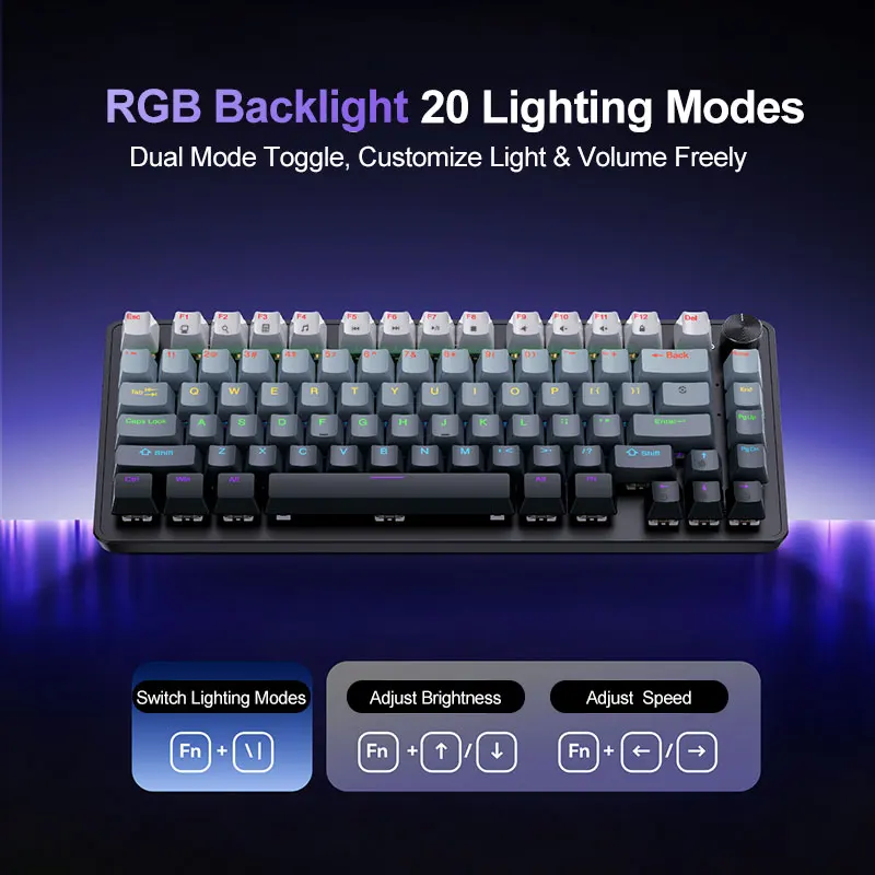 Mechanical Keyboard,Cool Backlight,Multifunctional Knob ,Full Key Hot Swappable,Wired Connection,Windows&Mac