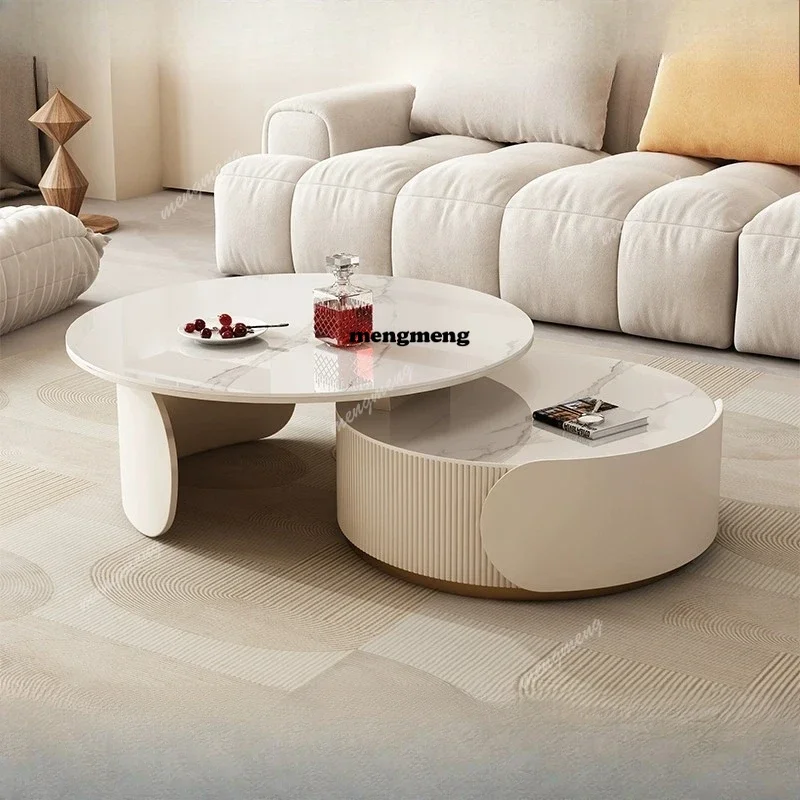 

Rock Plate Round Coffee Table Modern Simple Retractable Small Sized Coffee Table Combination Living Room Salontafel Furniture