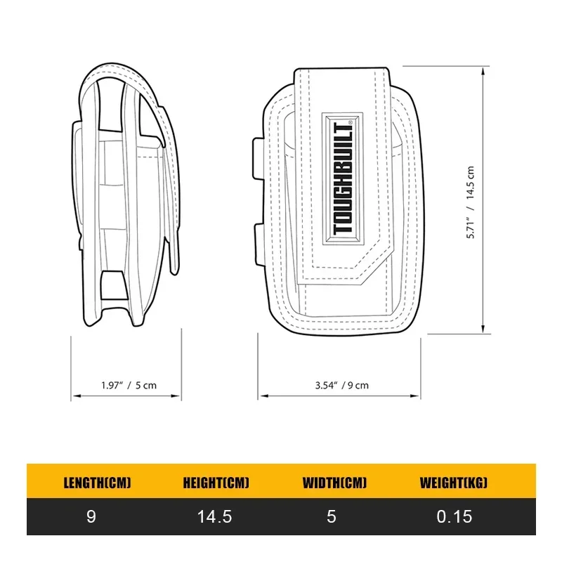 ToughBuilt TB-33C Smart Phone Pouch With Pencil Pockets Compatible With Most Tool Belts Tools Packaging Bag Construction Renovat