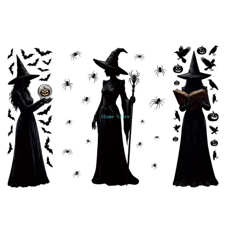Retail Front Glass Cling Motifs with Seasonal Dark Figure Art Decoration M68E