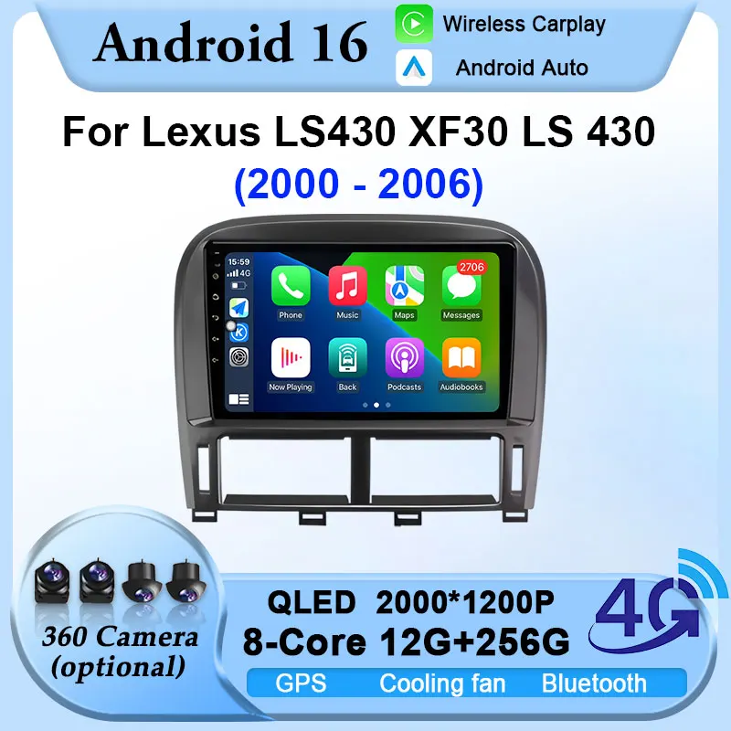 For Lexus LS430 XF30 LS 430 2000 - 2006 Android 16 Carplay Auto 2K Screen GPS Navi Car Radio BT Multimedia Player Autoradio DSP