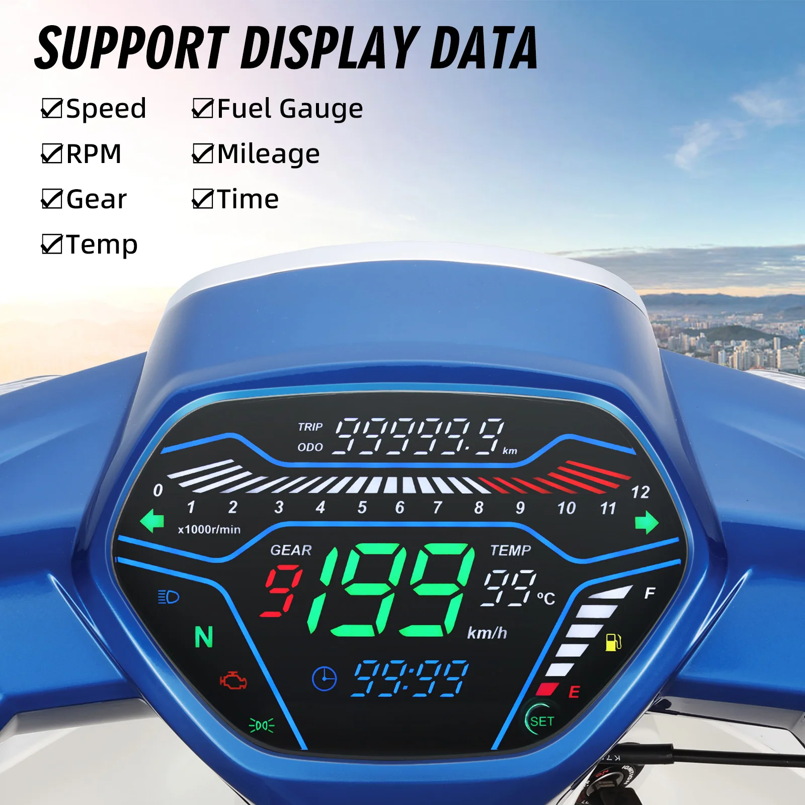 Digital Motorcycle Speedometer 199Km RPM LED Dashboard For EX5 Class1 CX DX For Honda Wave100 CD110 Alpha Ori Tokyoda DY110-2F