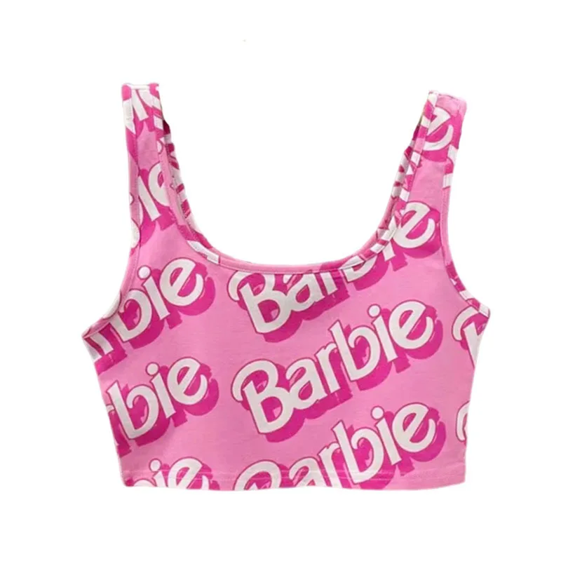 Barbie Anime Camisole Women Anti-exposure Inner and Outer Bottoming Top Letter Loose Navel Exposed Sweet Spicy Style Sports Bra