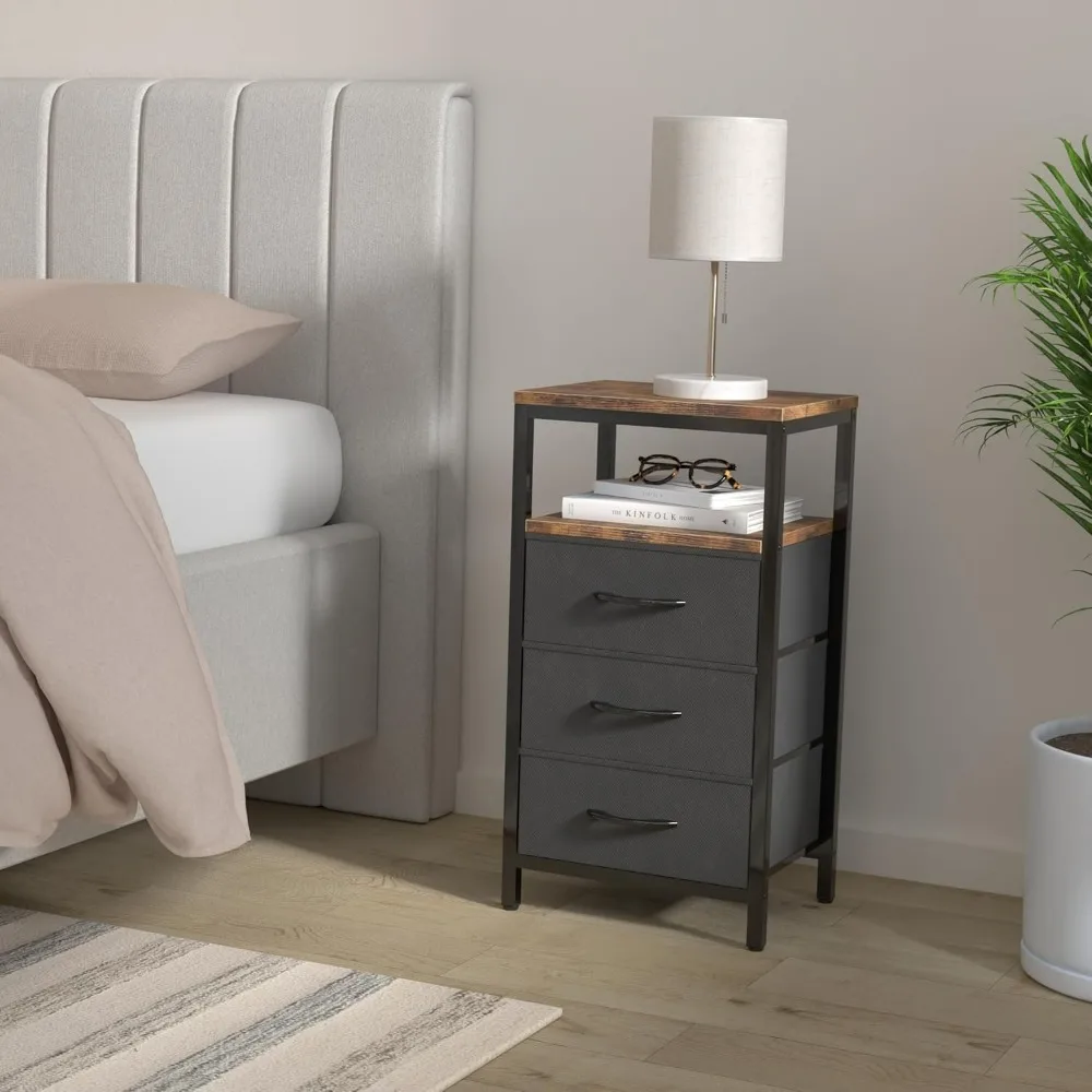 

Nightstands.Nightstand with Charging Station, 27.6 Inch Side Table with Fabric Drawers, End Table Bedside Table with USB Ports