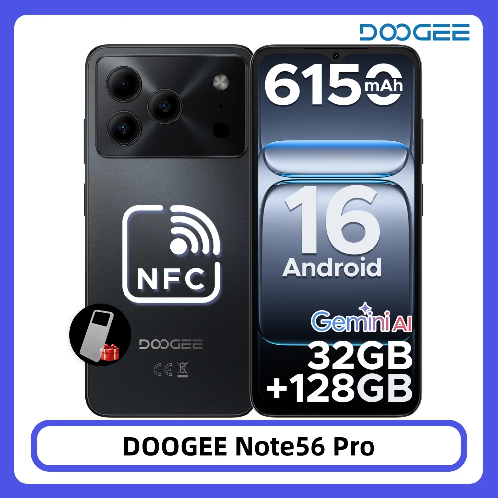 Teléfono Inteligente DOOGEE Note56 Pro, Android 16, 32 GB + 128 GB, Batería de 6150 mAh, Pantalla de 6.56'' y 90 Hz, Gemini AI, NFC, Widevine L1