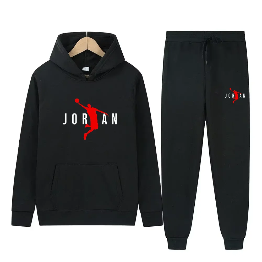 Men's Casual Outdoor Sportswear Suit with Hood Black Sport Pants Running Training Suits Autumn Collection for Men