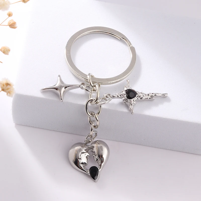 Y2K Cool Key Chains Punk Heart Cross Key Rings For Good Friendship Women Brithday Gift Handmade DIY Jewelry