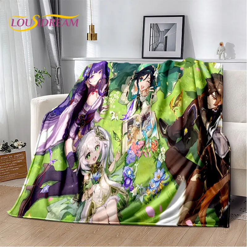 Genshin Tác Động Trò Chơi Game Thủ Hoạt Hình Mềm Mại Sang Trọng Chăn, dép Nỉ Chăn Ném Chăn Cho Phòng Ngủ Phòng Khách Sofa Giường Dã Ngoại Bao