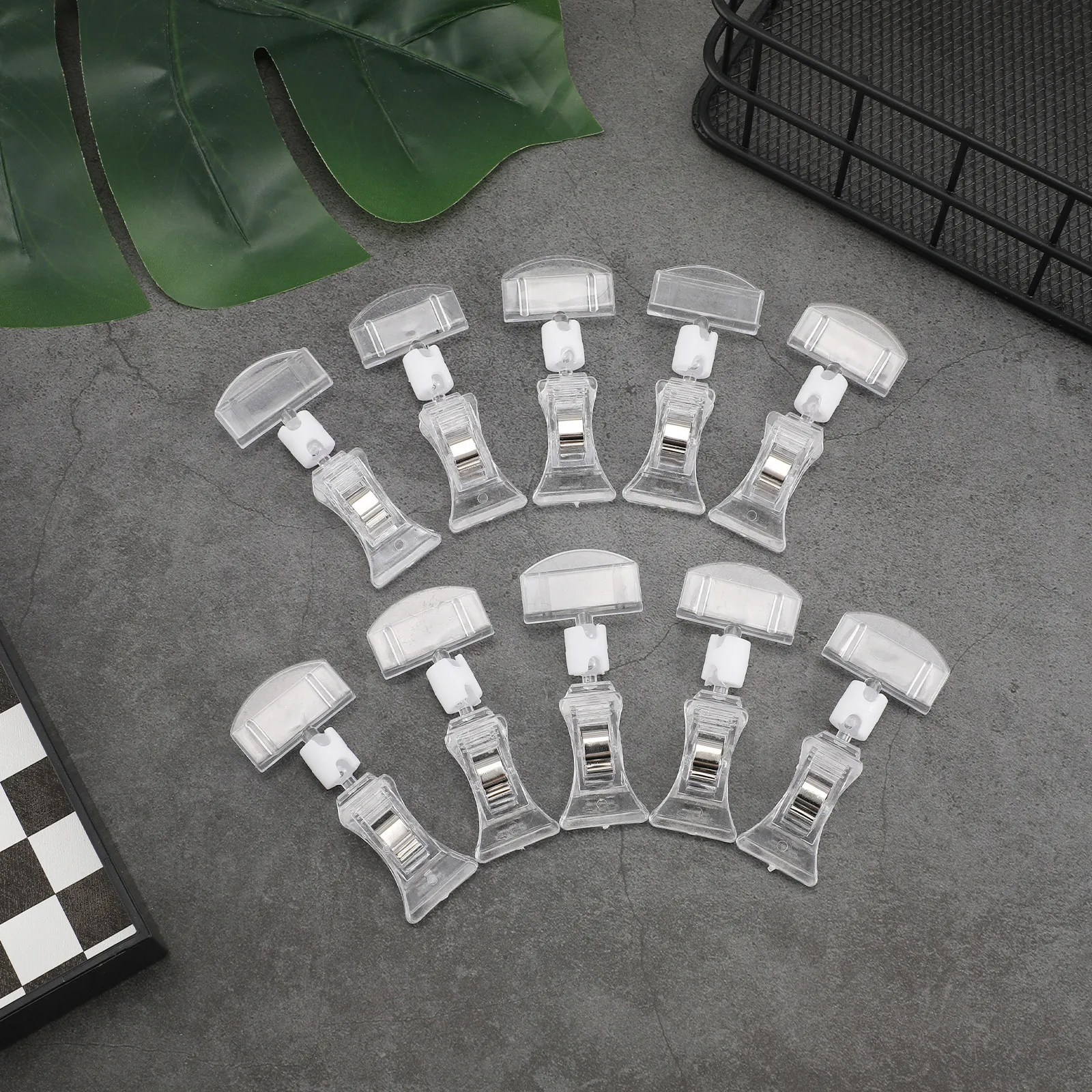 

10Pcs Acrylic Price Tag Clamps Double Clip 360 Degree Rotatable Merchandise Display Holder Advertising Label Clip for Market