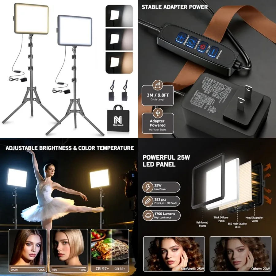 

2-Pack 25W Photography Lighting, 2900-7000K Dimmable Ring Light with Tripod Stand, 73" Studio Video Light for Video Recording/P