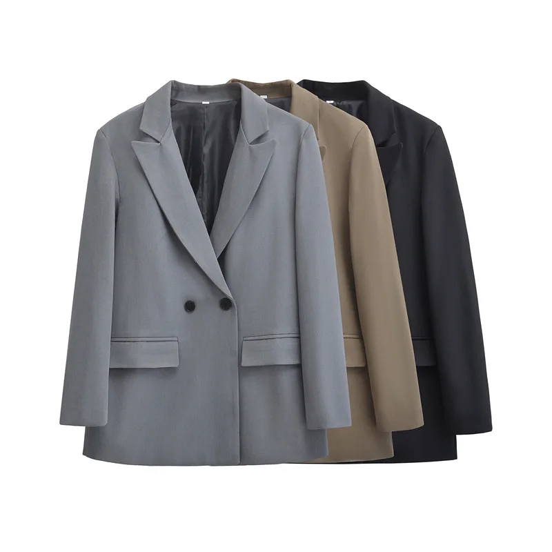 

Женский двубортный офисный блейзер-пальто, с длинными рукавами, накладными карманами, женская верхняя одежда, шикарные топы, модная одежда, высокое качество
