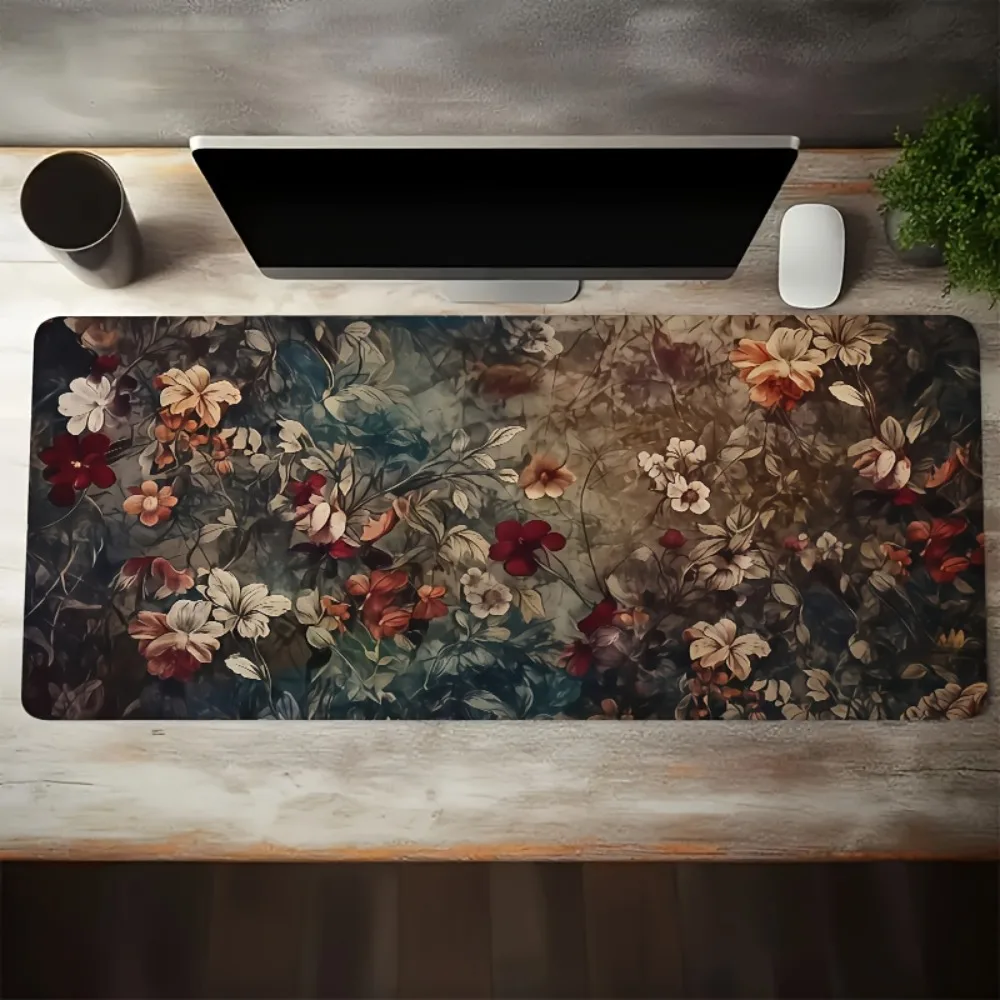 

Большой игровой коврик для мыши с цветочным узором, настольный коврик из натурального каучука, нескользящий, с прошитыми краями, для офиса и дома