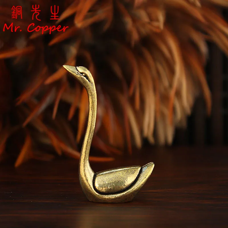 Solid Brass Animal Little Swan Small Statue Desktop Ornaments Vintage Figurines Model Lucky Home Decorations Crafts Accessories