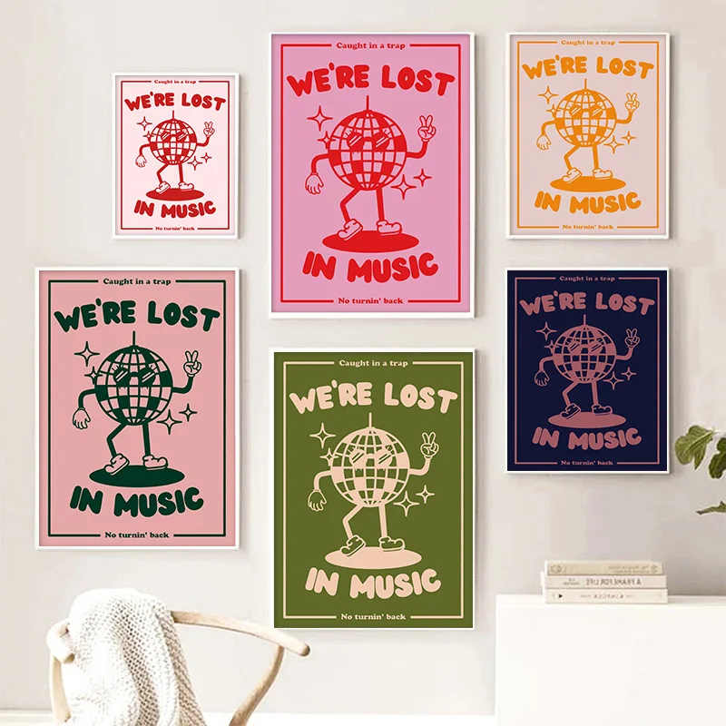 

We're Lost In Music Poster Lights Stage Fashion Canvas Painting Pink Orange Art Wall Art Bar Dance Hall Home Decoration