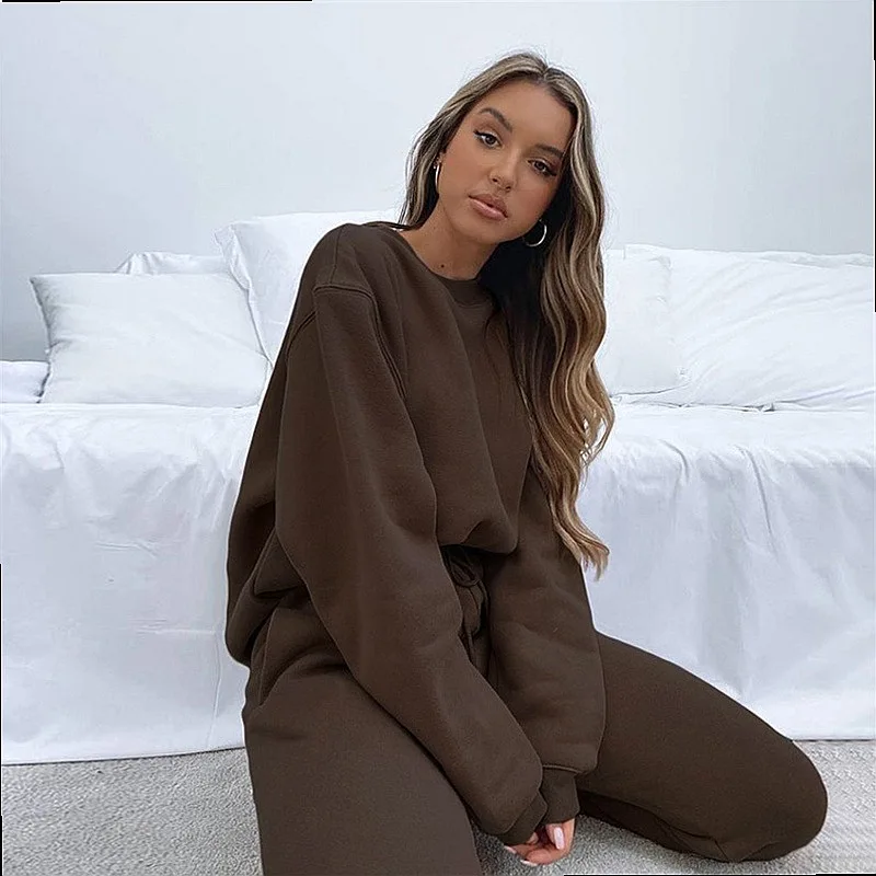 Solid Color Hoodie Set Women Pullover Sweatshirt Pants Casual Matching Set Jumpsuit Playsuit