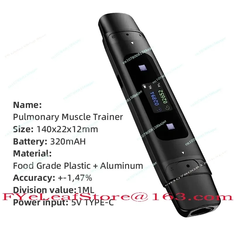 The Latest Breath Maximum Spirometer Breathing Trainer with 3 Pairs of Reusable Mouthparts  Support Application Control - Black
